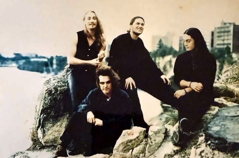 Moonjuice's early four-piece lineup at the Kangaroo Point Cliffs, Brisbane, in a photo shoot organised by Felicity Mason