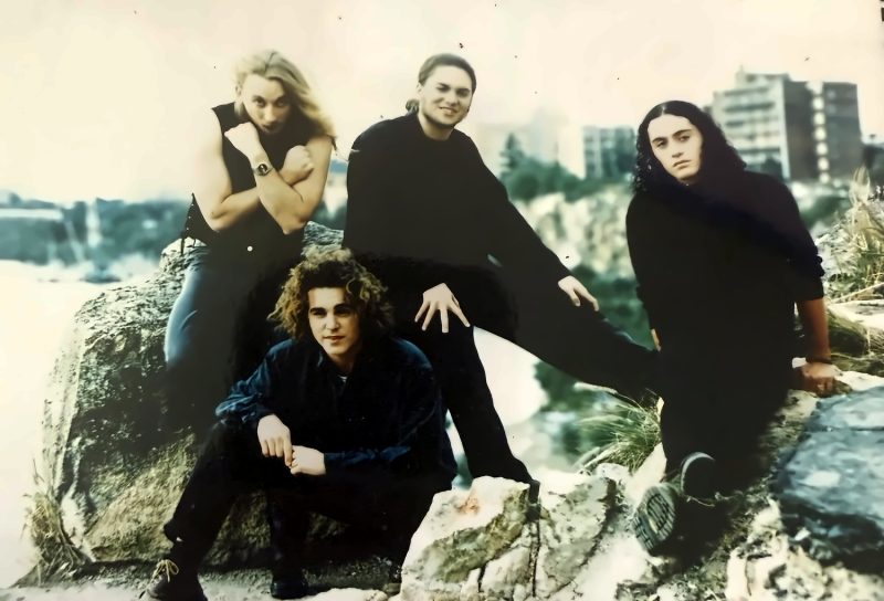 Moonjuice in 1995 at the Kangaroo Point Cliffs, Brisbane: Doug Lord, Nigel Kerr, Sam Vincent and Scott Braid
