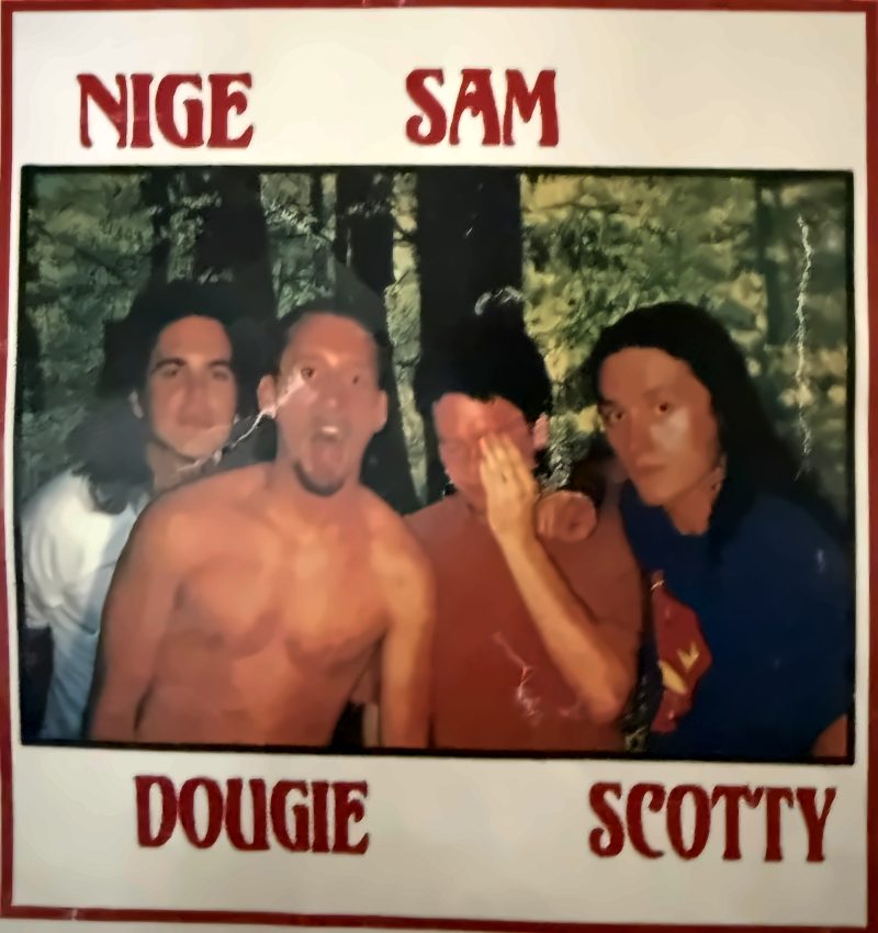 Moonjuice Demo CD insert, 1998, band photo captioned Nige, Sam, Dougie and Scotty