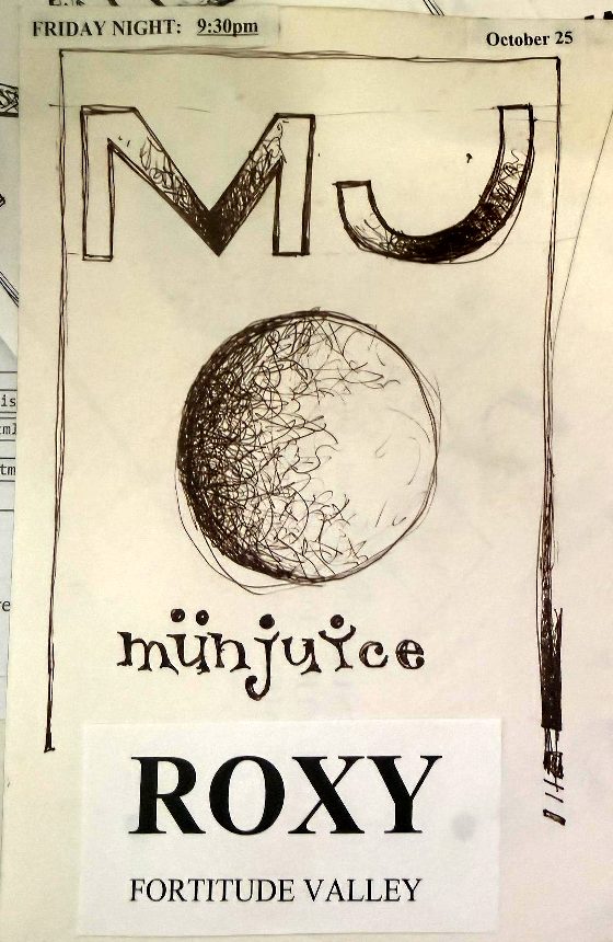 Hand-drawn Münjuice gig poster for The Roxy, Fortitude Valley, Friday 25 October 1996